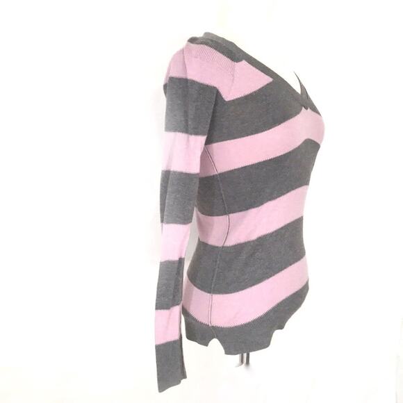AEO V-Neck Long Sleeve Gray Purple Striped Top XS - Picture 3 of 7
